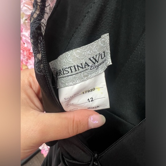 Christina Wu 17920 size 12 black long dress with lace - Picture 4 of 4